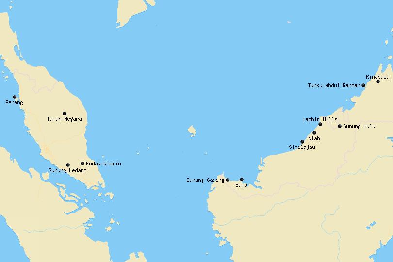 Map of National Parks in Malaysia