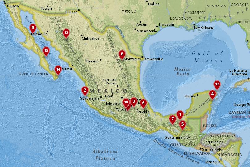 نقشه پارک های ملی در مکزیک
