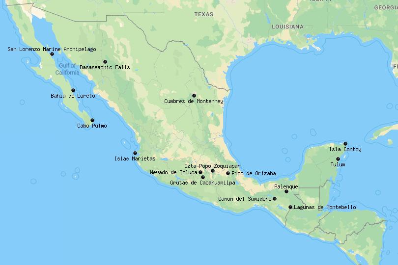 Map of National Parks in Mexico