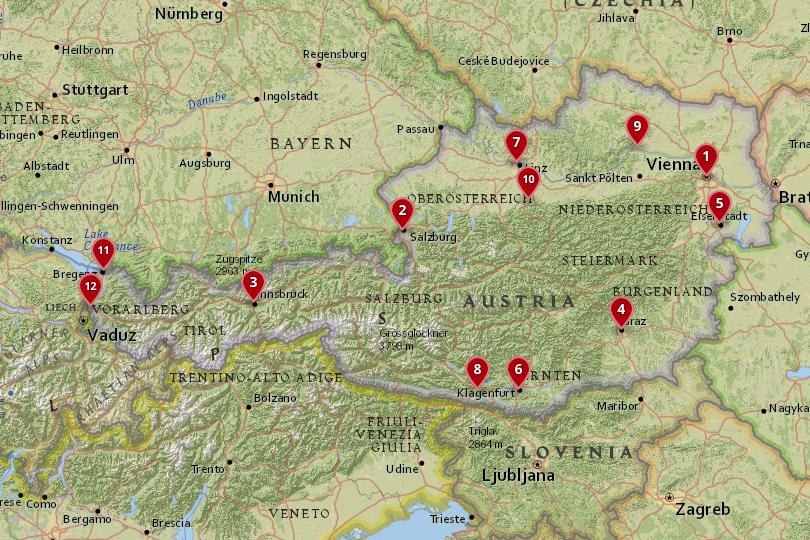خريطة المدن في النمسا