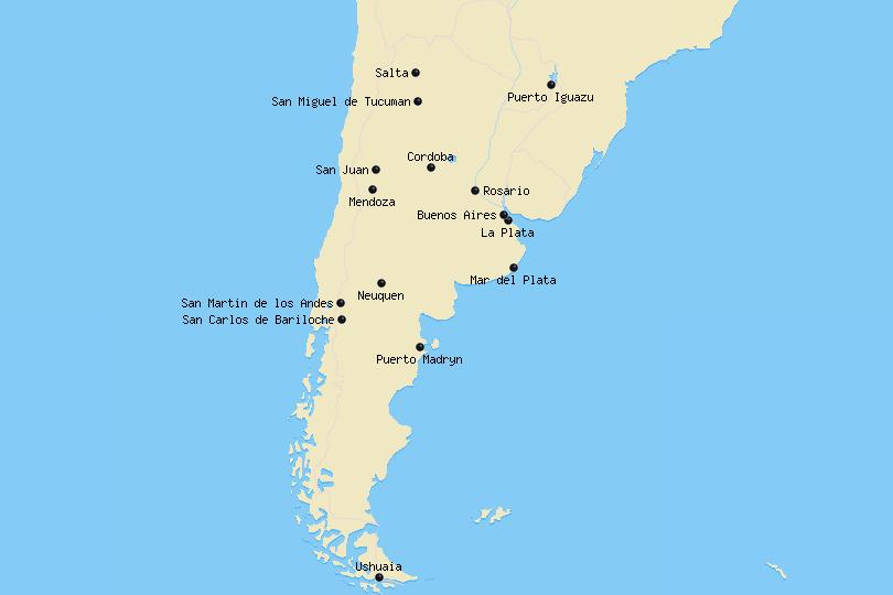 Map of cities in Argentina
