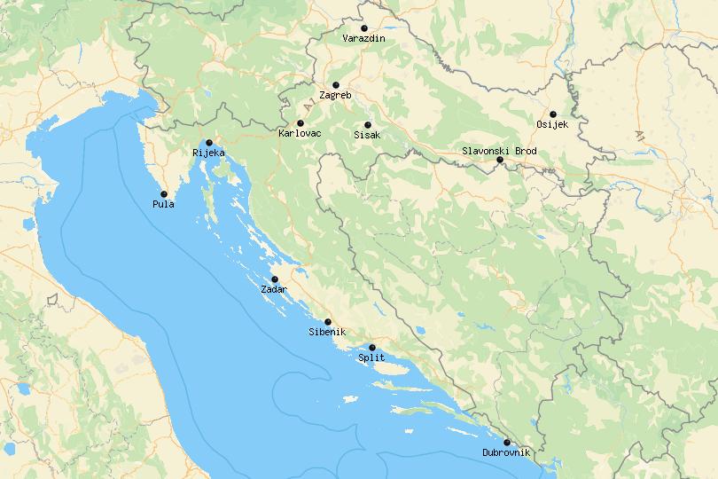 Map of cities in Croatia