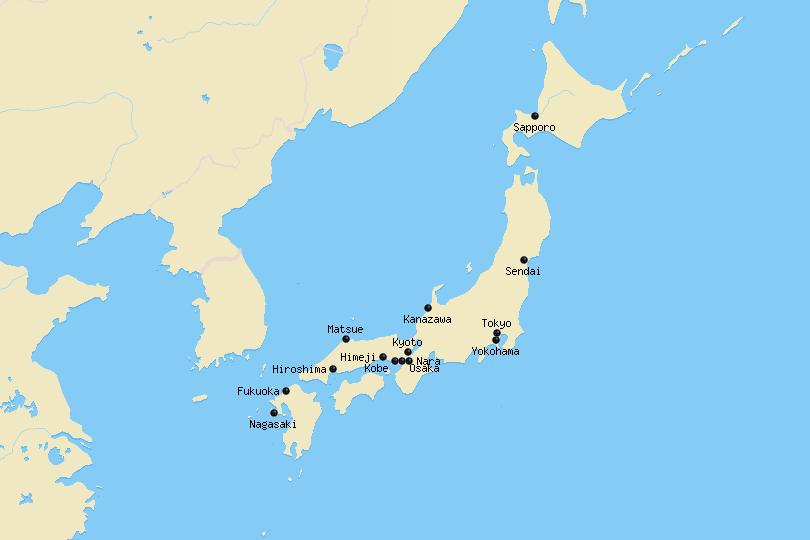 Map of cities in Japan