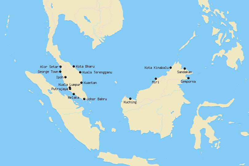 Map of cities in Malaysia