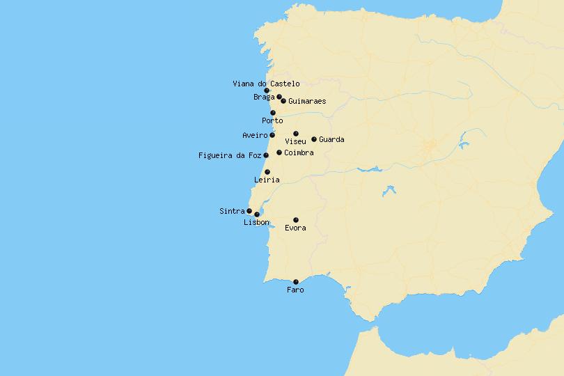 Map of cities in Portugal