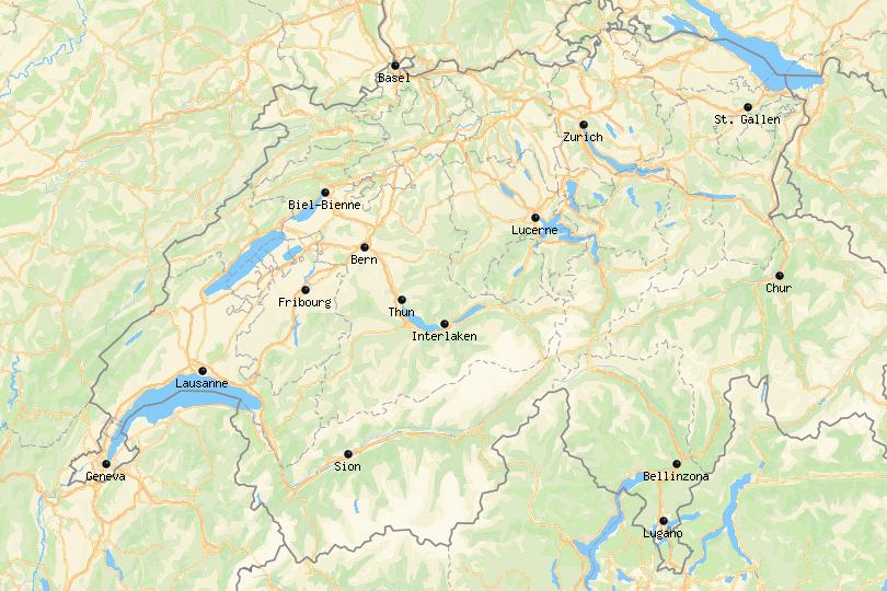 Map of cities in Switzerland