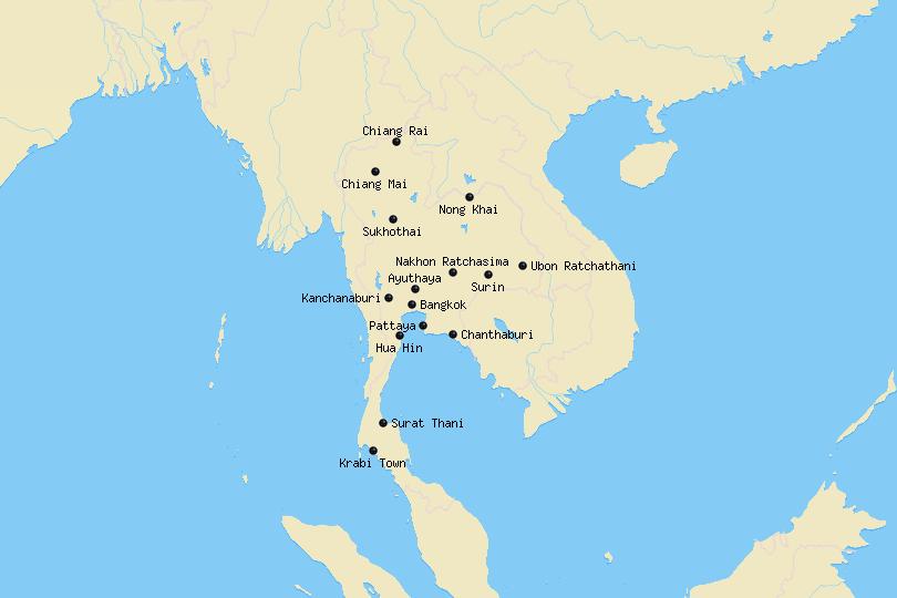 Map of cities in Thailand