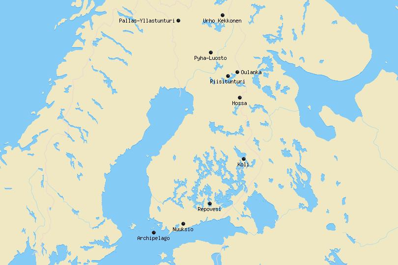 Map of National Parks in Finland