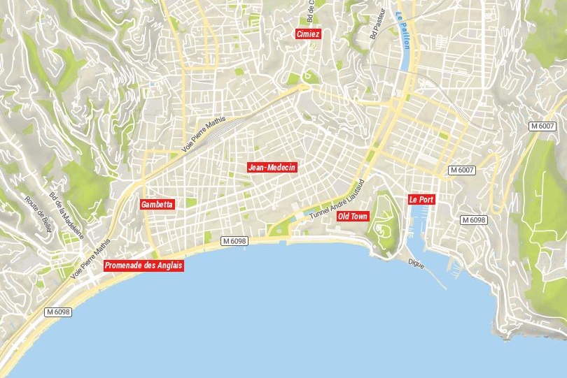 Map of Neighborhoods in Nice