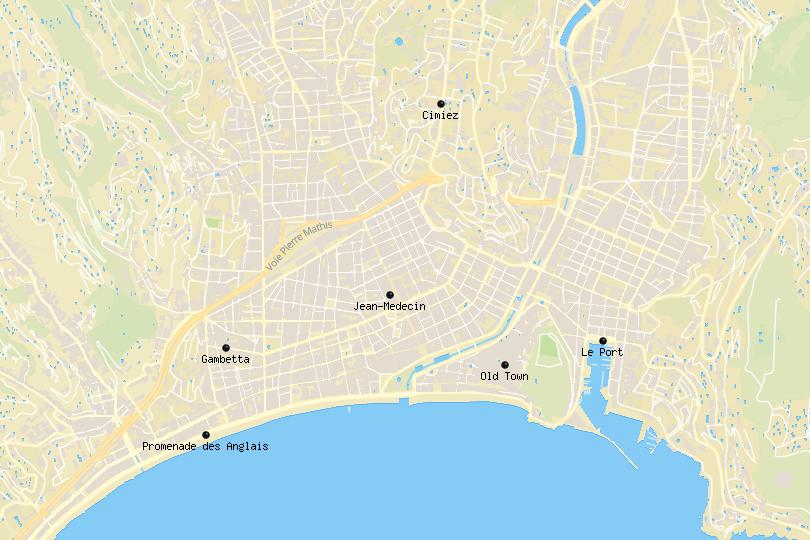 Map of where to stay in Nice