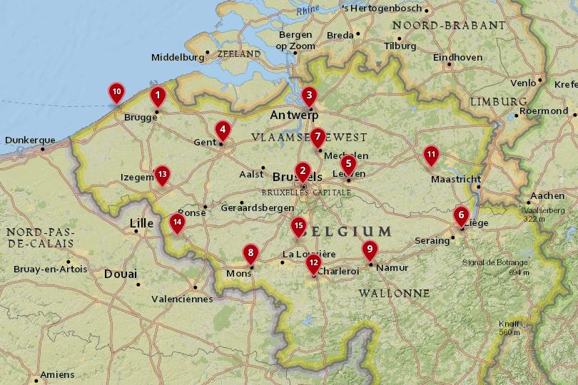 Map of cities in Belgium