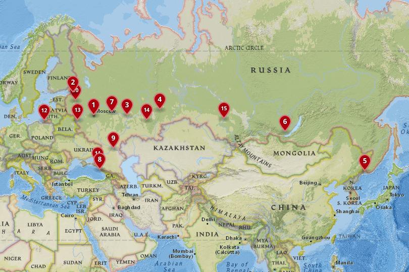 Map of cities in Russia