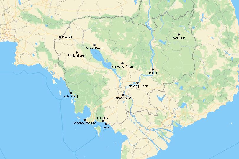 Map of cities in Cambodia