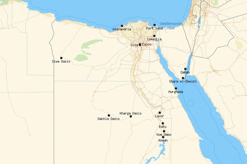 Map of cities in Egypt