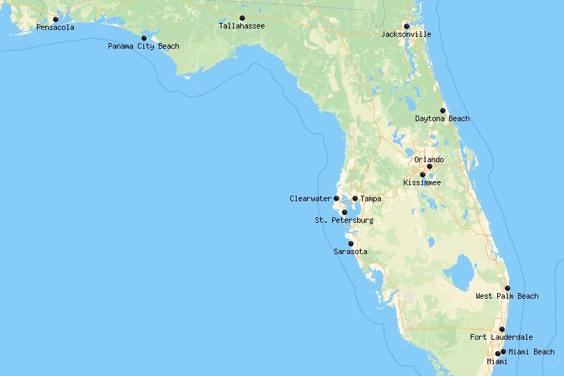 Map of cities in Florida