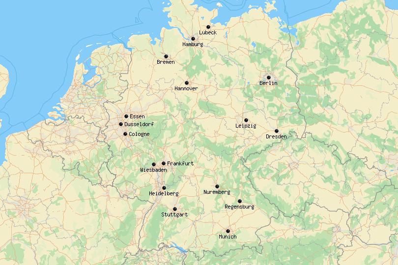 Map of cities in Germany