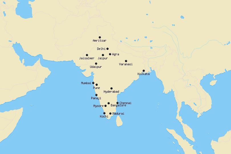 Map of cities in India