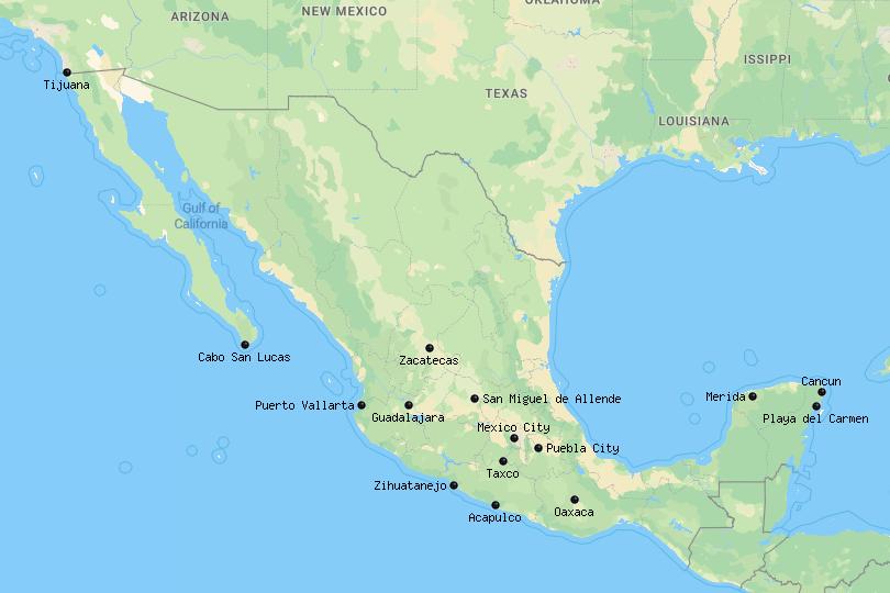 Map of cities in Mexico