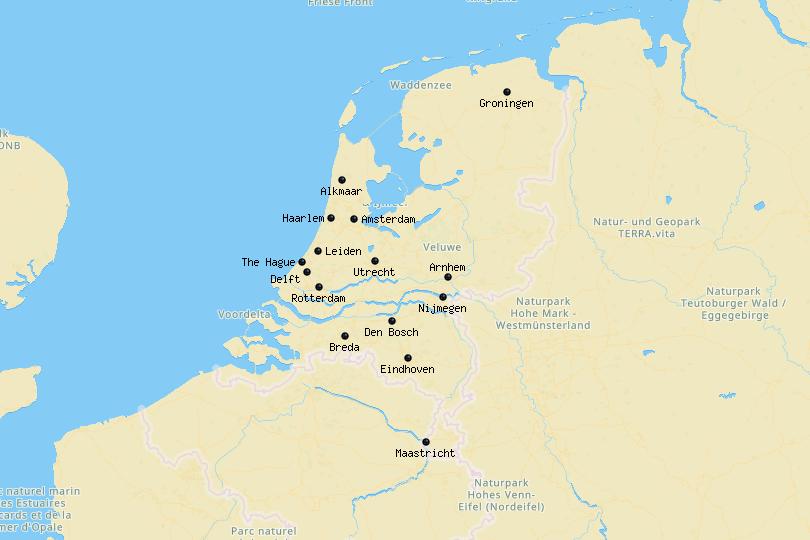 Map of cities in the Netherlands