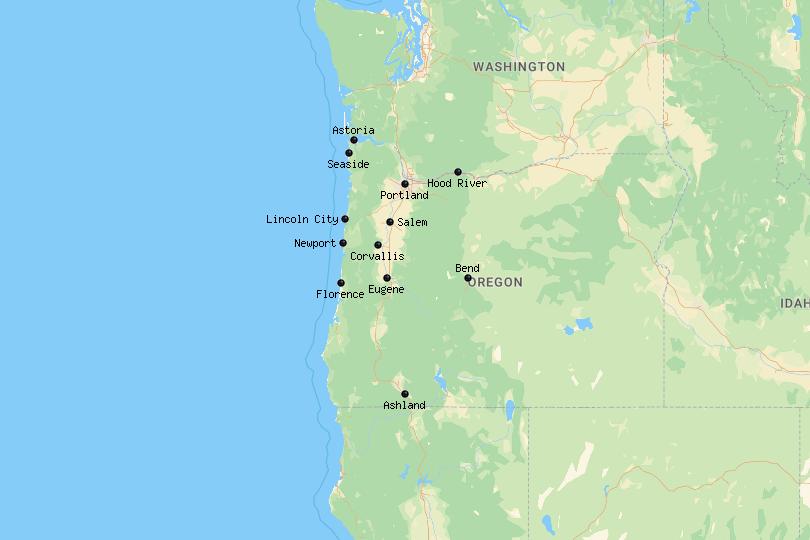 Map of cities in Oregon