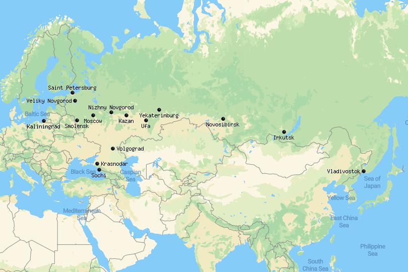 Map of cities in Russia