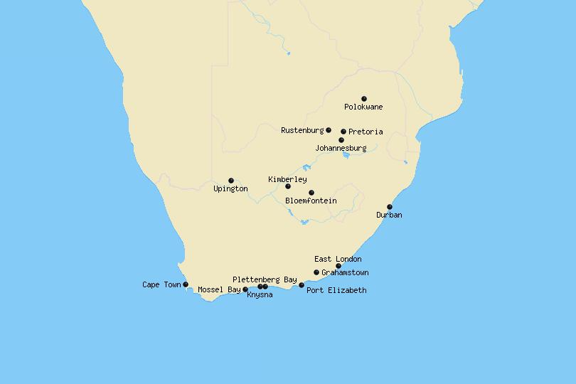 Map of cities in South Africa