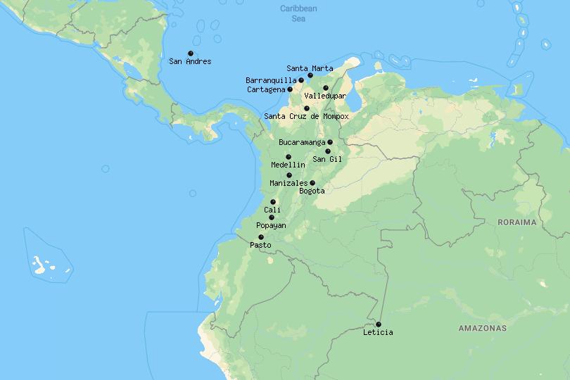 Map of cities in Colombia