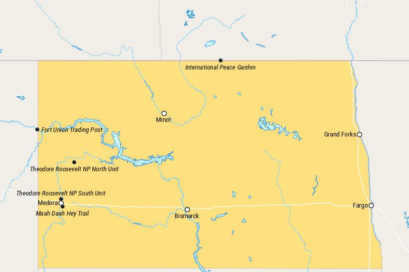 Map of Places to Visit in North Dakota