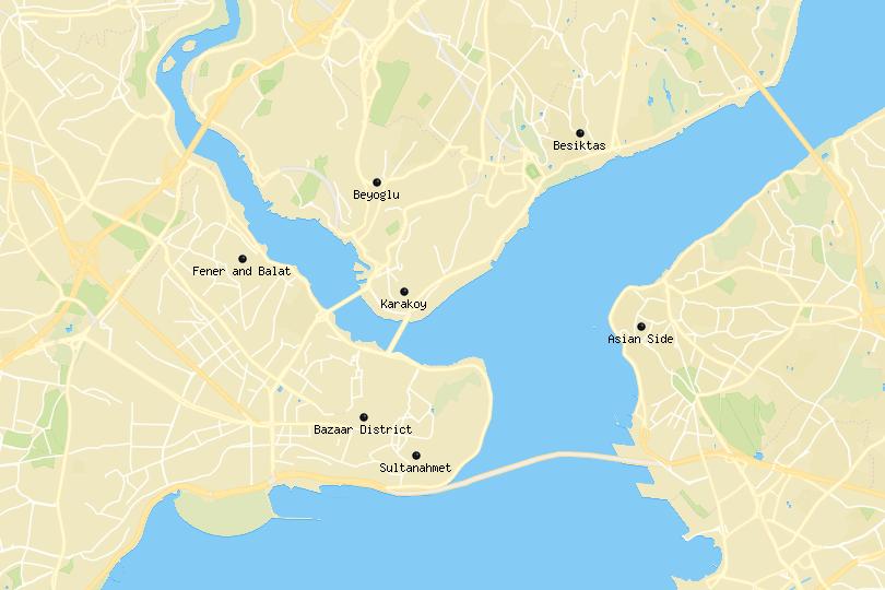 Map of the best places to stay in Istanbul
