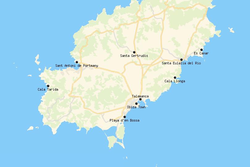 Map of the best places to stay in Ibiza