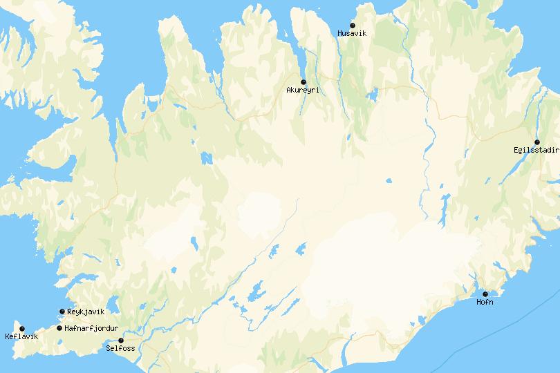 Mapa de los mejores lugares para alojarse en Islandia