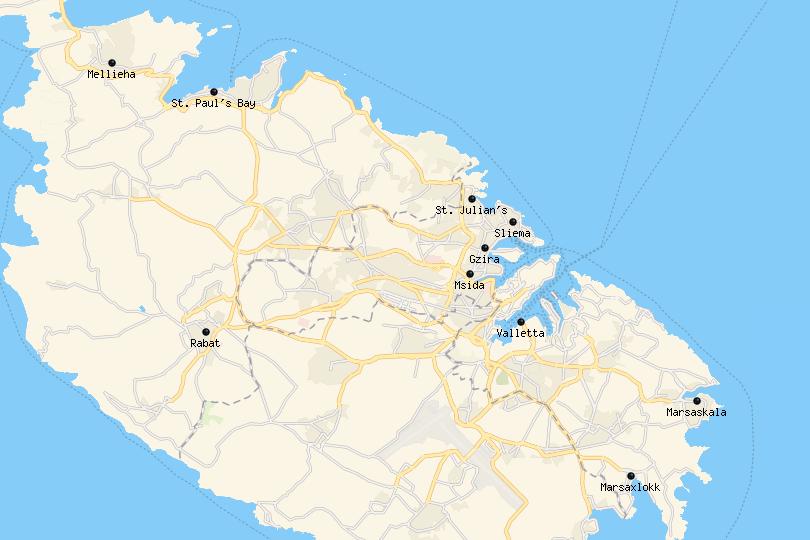 Carte des meilleurs endroits où séjourner à Malte