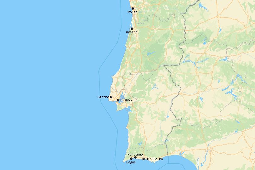 Map of the best places to stay in Portugal