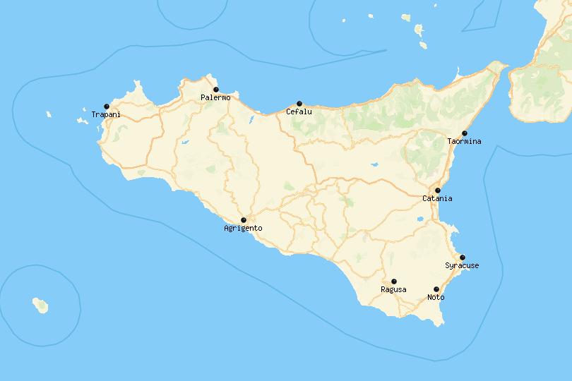 Map of the best places to stay in Sicily