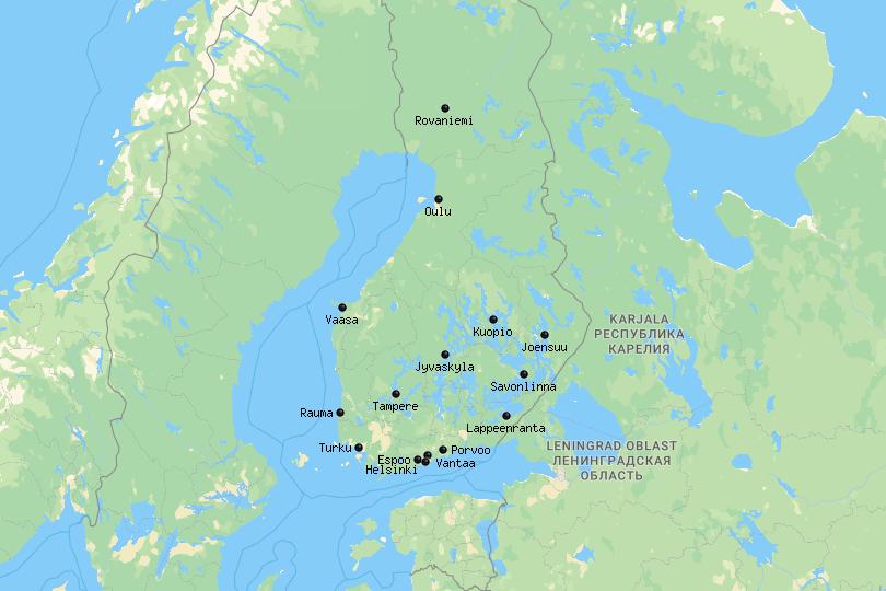 Map of cities in Finland