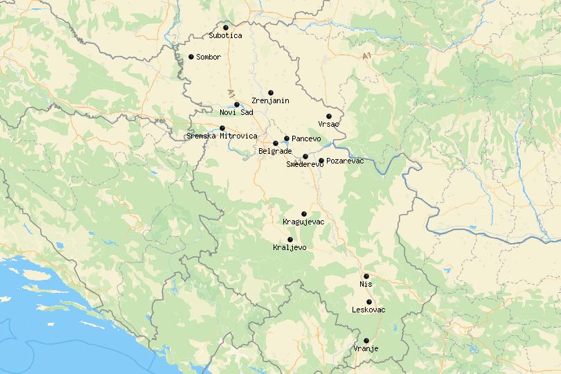 Map of cities in Serbia
