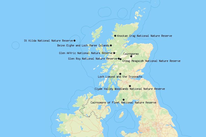 Map of national parks in Scotland