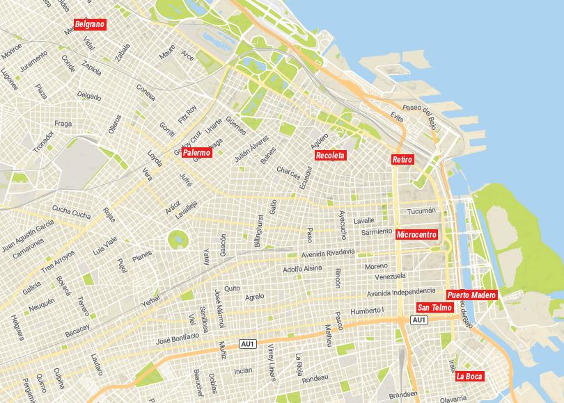 Map of Neighborhoods in Buenos Aires