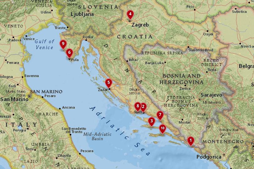 places to visit croatia map