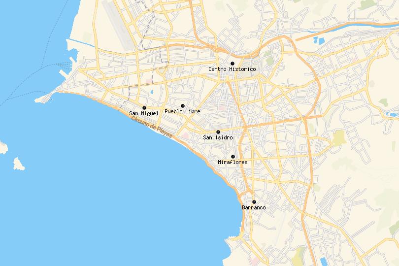 Map of the best places to stay in Lima