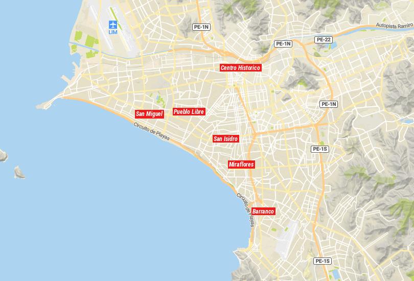 Map of Neighborhoods in Lima