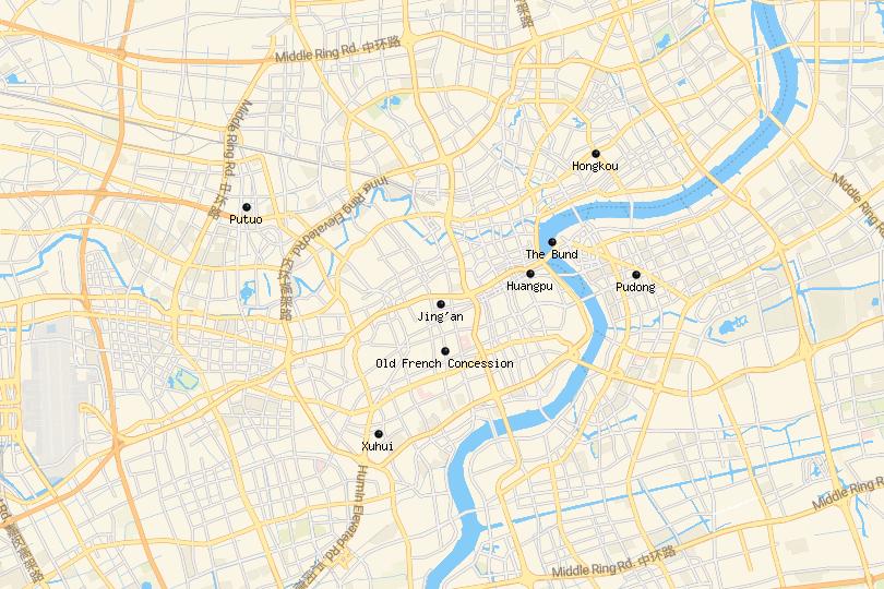 Map of the best places to stay in Shanghai