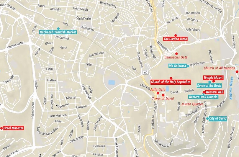 Map of Things to Do in Jerusalem