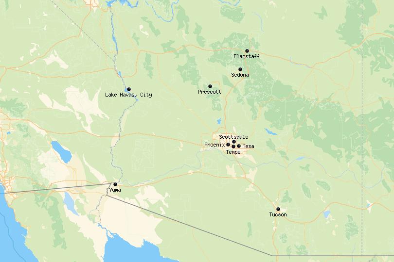 Map of cities in Arizona