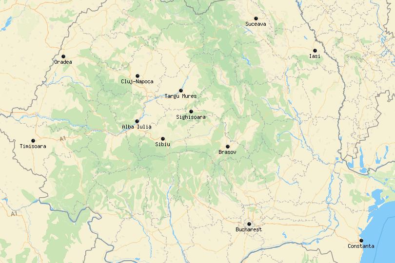 Map of cities in Romania