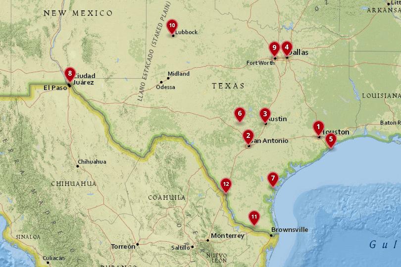 Karte der Städte in Texas
