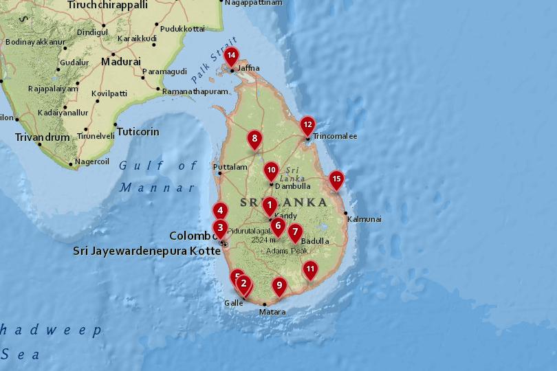 Mapa de ciudades en Sri Lanka