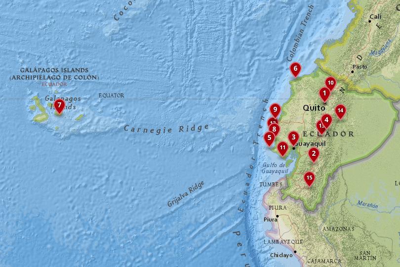 Map of the best cities in Ecuador