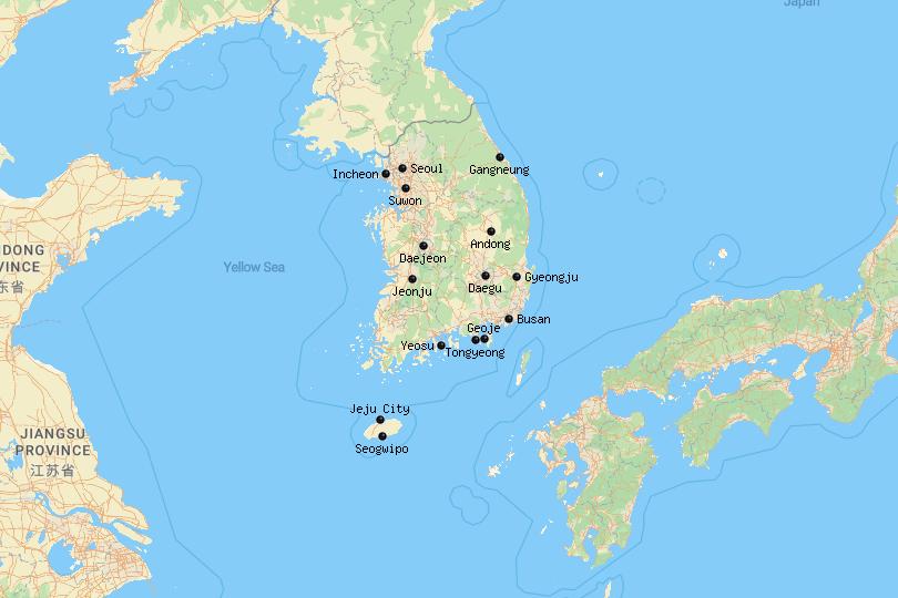 Map of cities in South Korea