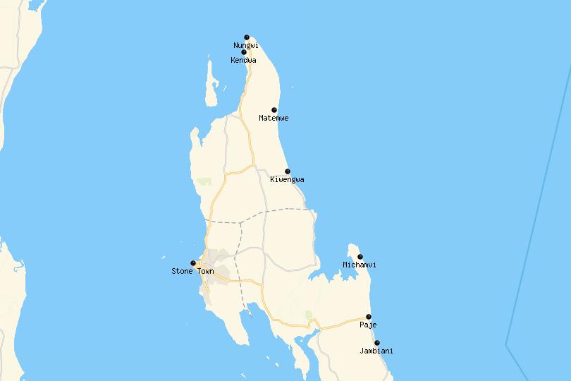 where to stay in Zanzibar map